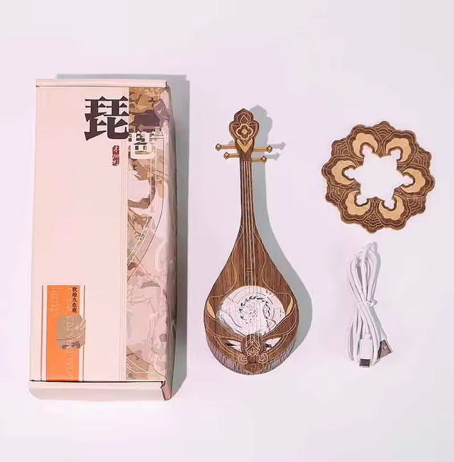 Pipa Wooden Night Light Build-in Music Box Creative Gift Nightlight Decoration
