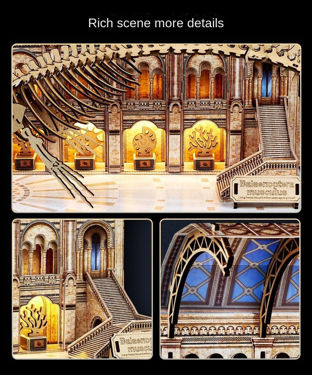 3D Wooden Puzzle Mechanical Natural Blue Whale Museum with Light Model Kit