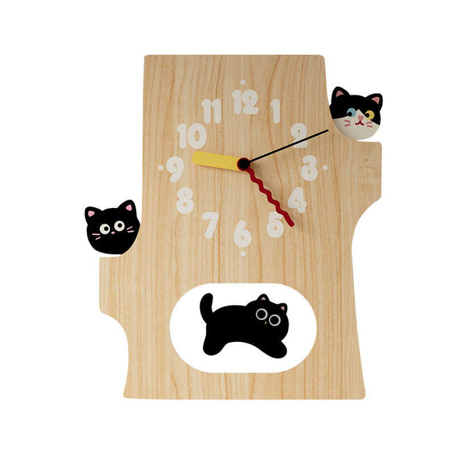 15 Inch Cute Cat Wall Clock Running Cat Wooden Silent Clock for Room Decor Gift