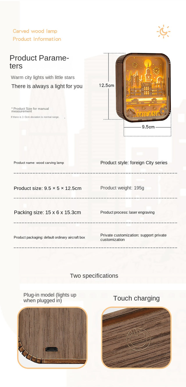 World City Art Night Light New York Bedroom Lamp Wood Home Decor Travel Gift