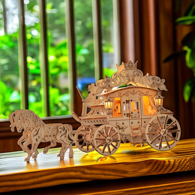 3D Wooden DlY Handmade Carriage Travel Assembled Model Assembled Puzzle Toy