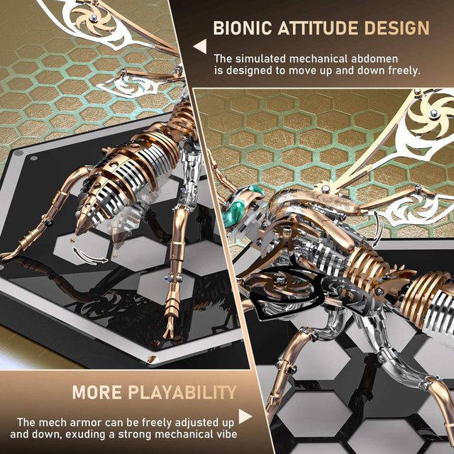 3D Wasp Stainless Steel Insects Puzzle Model Kit DIY Mechanical Animal Toys Gift(RoseGold)