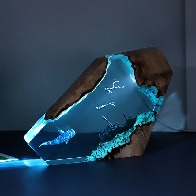 Ocean Resin Night Light Handmade Wooden Table Ornaments Lamp for Home Decor