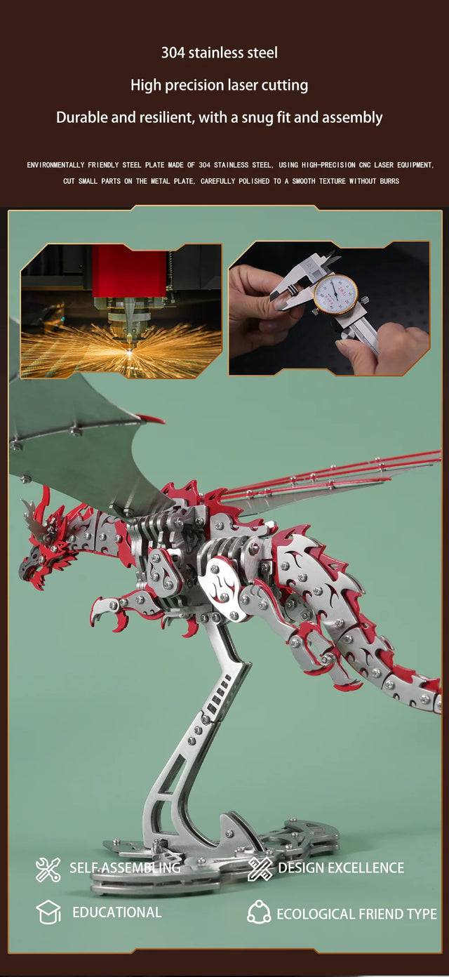 3D Metal Mechanical Steel Flying Dragon Assembly Ornaments Model Kit DIY Set