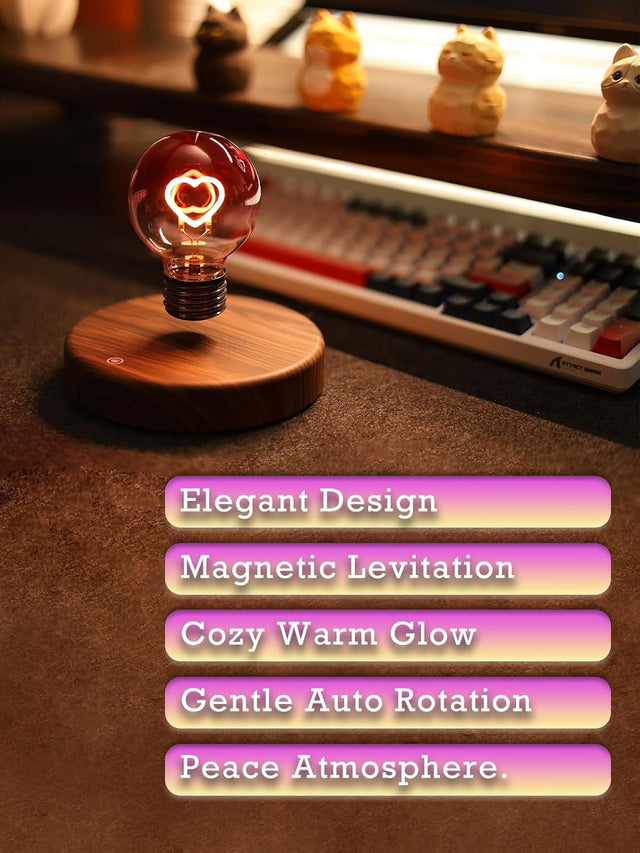 Floating Light Bulb Lamp - Love Heart Magnetic Levitating Night Light Room Decor