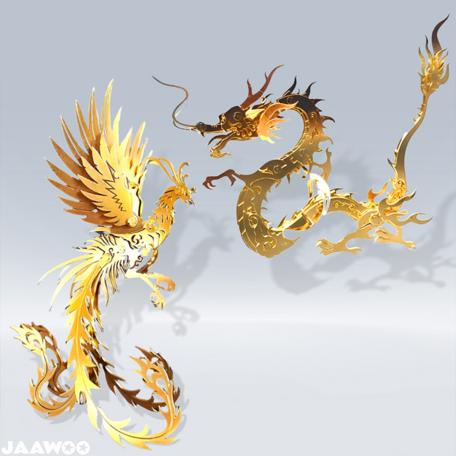 DIY 3D Metal Oriental Dragon + Phoenix Assembly Building Models Kit