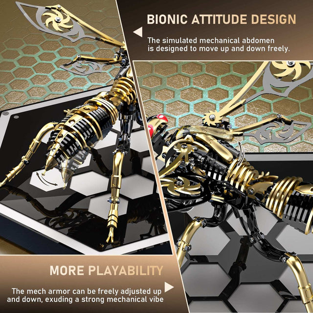 3D Wasp Stainless Steel Insects Puzzle Model Kit DIY Mechanical Animal Toys Gift(BlackGold)
