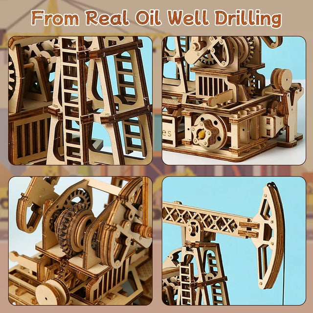 3D Wooden Puzzle Mechanical Oil Well Drilling Rig Handicraft Puzzle Gift