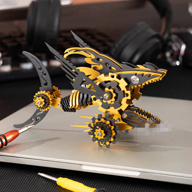 3D Metal Mechanical Steel Sawtooth Shark Assembly Ornaments Model Kit