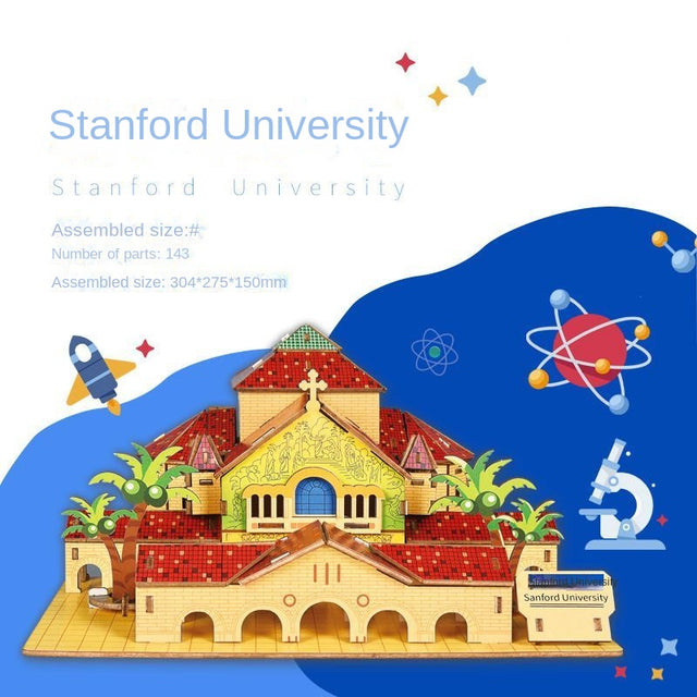 3D Wooden Puzzle DIY Toy Famous Universities Building Harvard Stanford Model