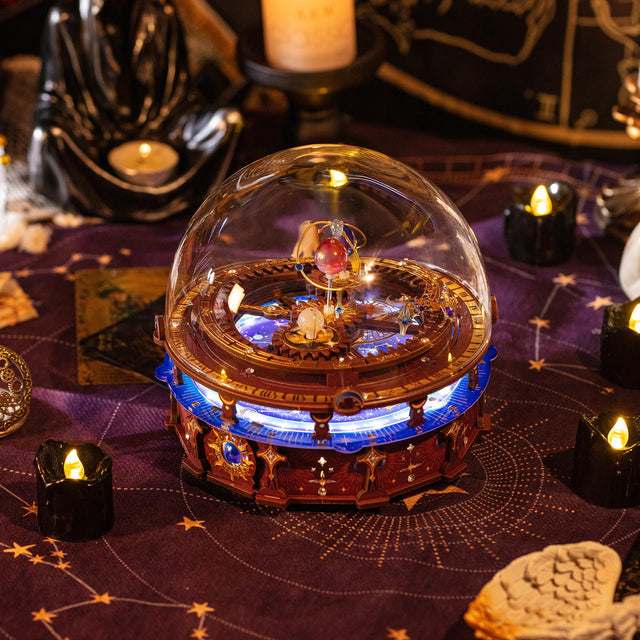 DIY 3D Wooden Puzzle Model Planisphere Rotating World Globes Craft Music Box