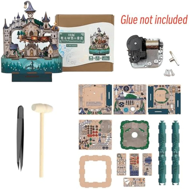 3D Wooden Puzzles Music Box Magic Castle Dollhouse Ornament Handcrafted Model