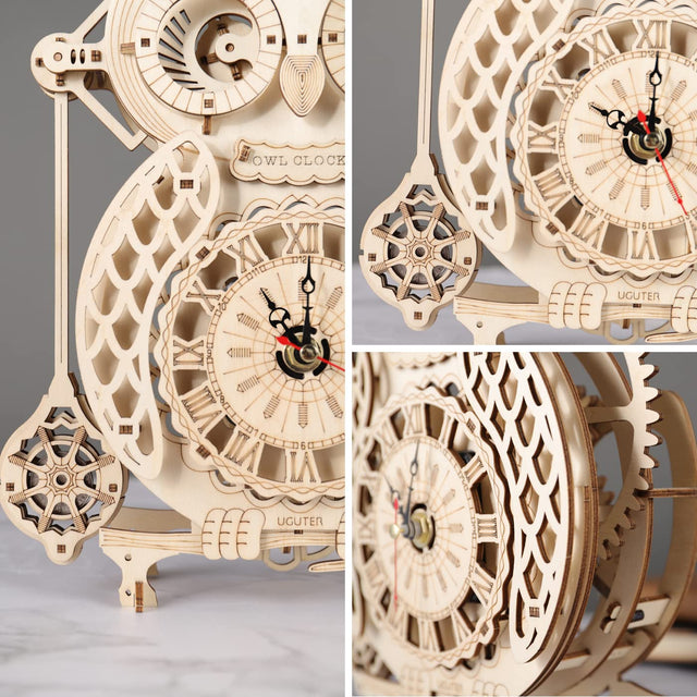 3D Wooden DlY Puzzle Handmade Owl Clock Model Kit Assembly Puzzles Gift Decor