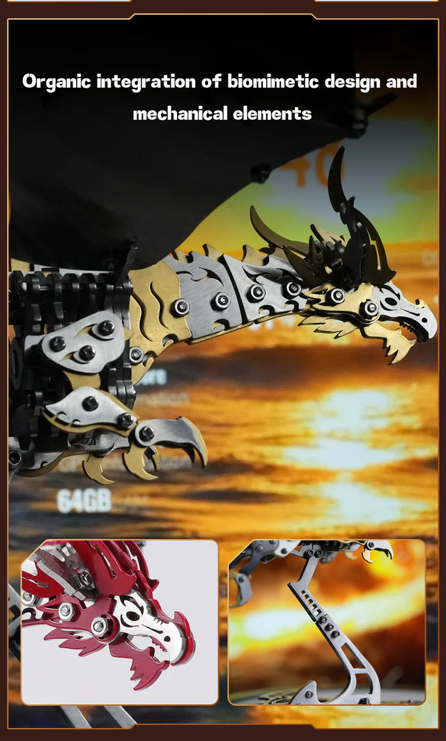3D Metal Mechanical Steel Flying Dragon Assembly Ornaments Model Kit DIY Set