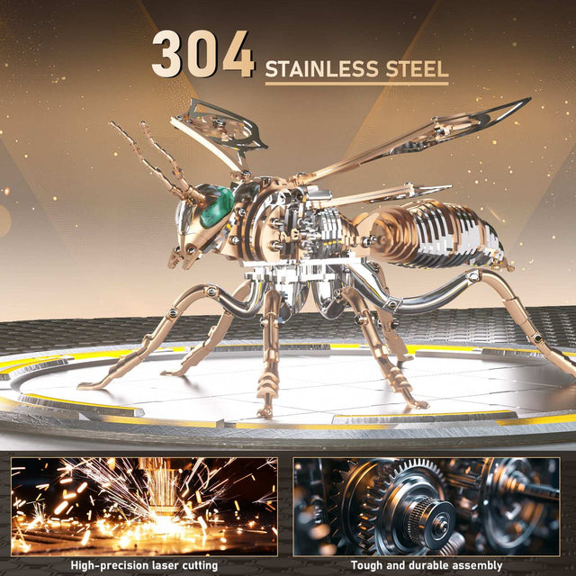 3D Wasp Stainless Steel Insects Puzzle Model Kit DIY Mechanical Animal Toys Gift(RoseGold)