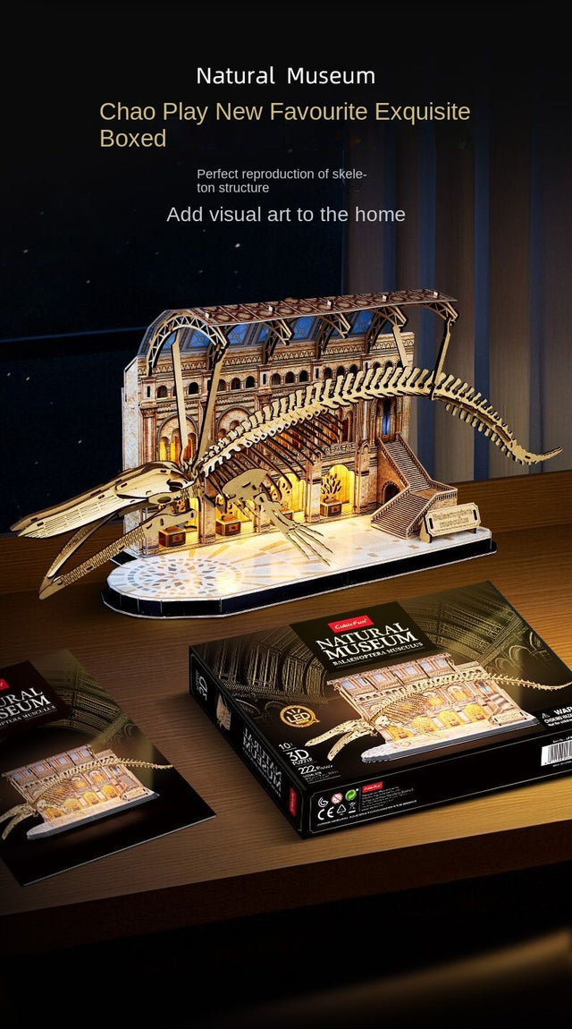 3D Wooden Puzzle Mechanical Natural Blue Whale Museum with Light Model Kit