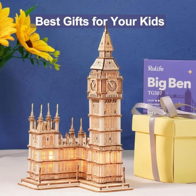 3D Wooden Puzzles Big Ben Craft Model Kit Led Light DIY Games Gift
