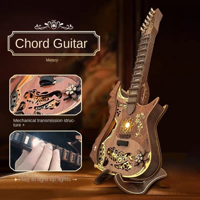 3D Wooden DlY Melodious Guitar Assembly Mechanical Puzzle Kit With LED Light
