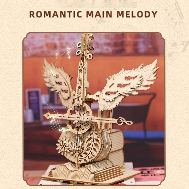 3D Wooden Music Box Puzzle Mechanical Cello Model Wooden Kit Desktop Ornament