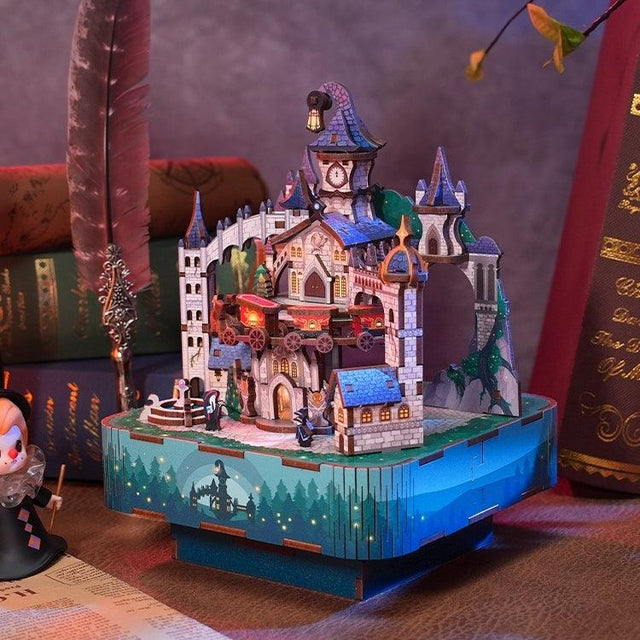 3D Wooden Puzzles Music Box Magic Castle Dollhouse Ornament Handcrafted Model