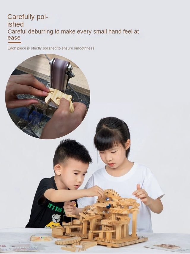 3D Wooden Puzzle Marble Race DIY Kit Gears Scale Rolling Ball Machine Model