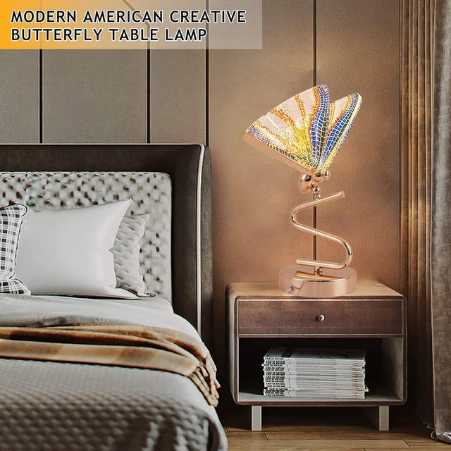 Metal Butterfly Table Lamp Stained Glass Table Lamp Bedroom Light Decoration