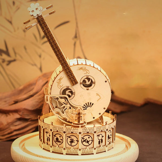 3D Wooden Music Box Puzzle Mechanical Musical Instruments zhongruan Model Kit