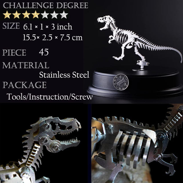 3D Metal Mechanical Steel Dinosaur Assembly Ornaments Model Kit