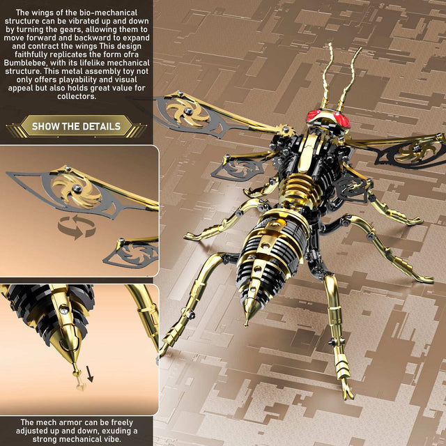 3D Wasp Stainless Steel Insects Puzzle Model Kit DIY Mechanical Animal Toys Gift(BlackGold)