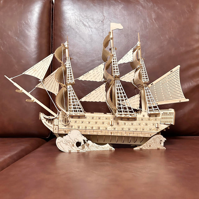 3D Wooden DlY Handmade Sailing Ship Assembled Model Sailboat Kit Puzzle Toy