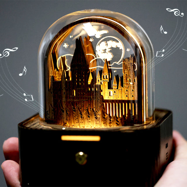 Handmade Wooden Night Light Music Box Magic School Essential Collectible Gifts