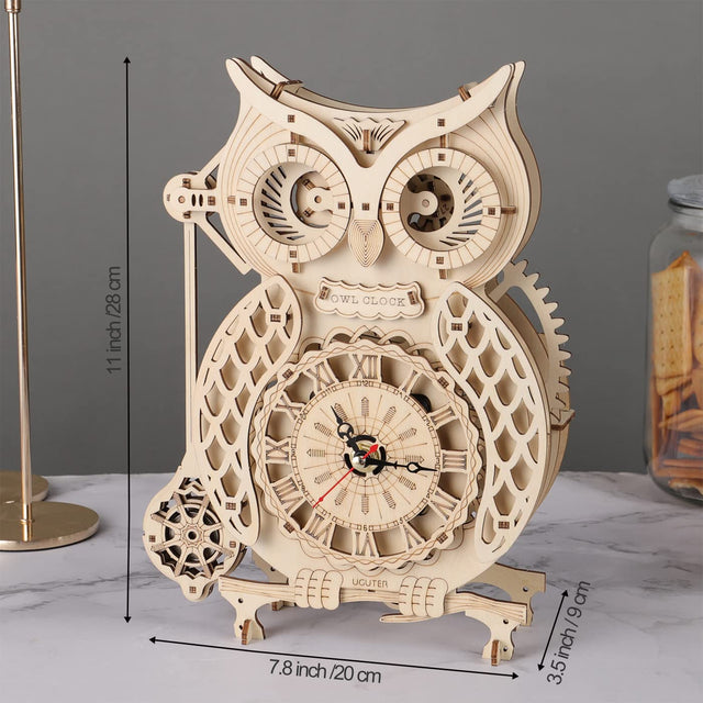 3D Wooden DlY Puzzle Handmade Owl Clock Model Kit Assembly Puzzles Gift Decor