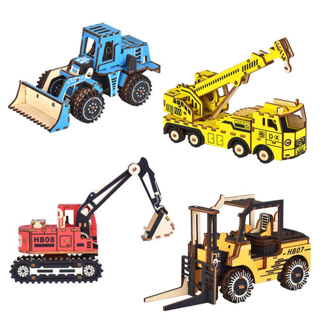 3D Wooden Puzzle DIY Toy Mechanica Engineering Vehicles Car Model For Kids
