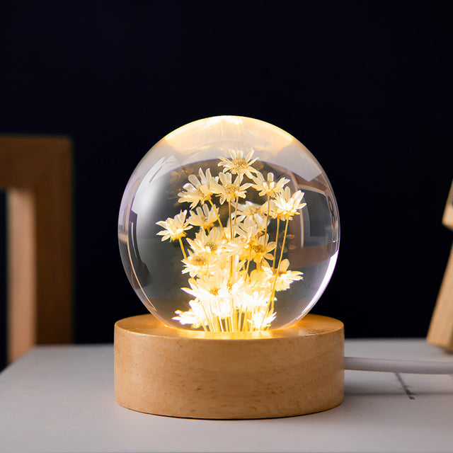 Flower Crystal Night Light Preserved Flower LED Light Dandelion Glass Ball Lamp