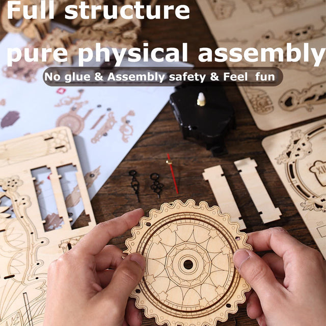 3D Wooden Puzzle Clock Kit DIY Mechanical Wall Clock Hanging Gift for Adults