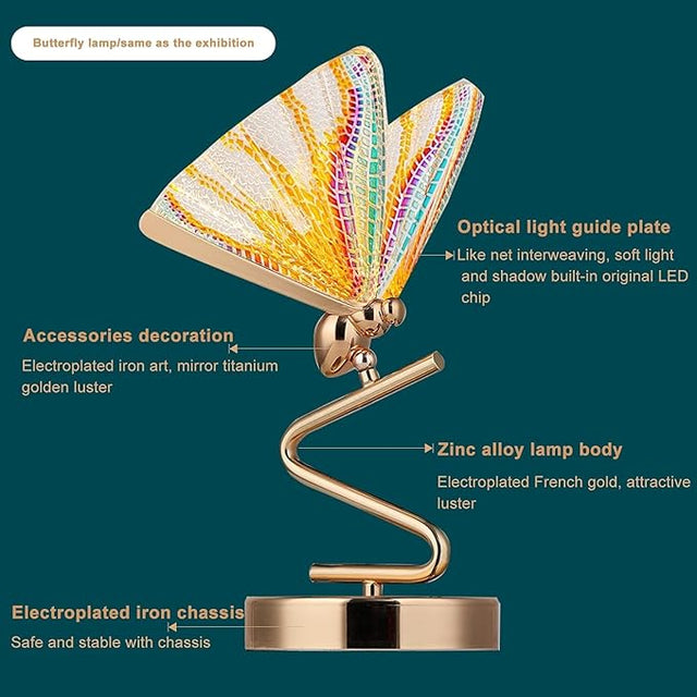 Metal Butterfly Table Lamp Stained Glass Table Lamp Bedroom Light Decoration