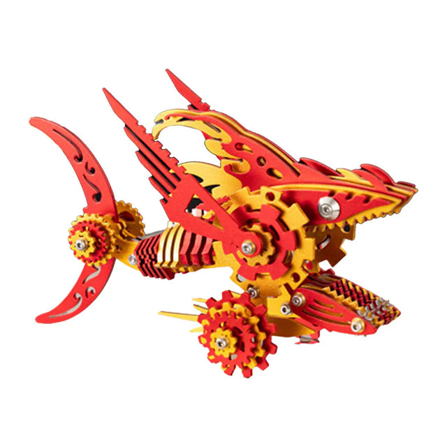 3D Metal Mechanical Steel Sawtooth Shark Assembly Ornaments Model Kit