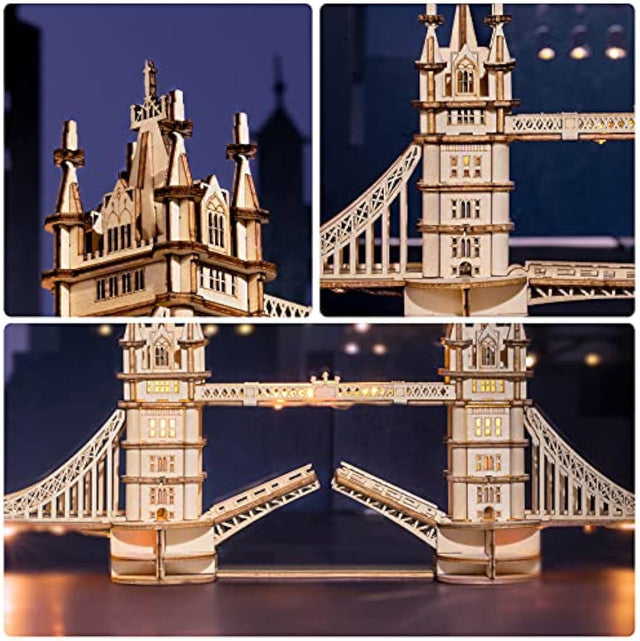 3D Wooden Puzzles London Tower Bridge Model Kit Led Light DIY Games Gift