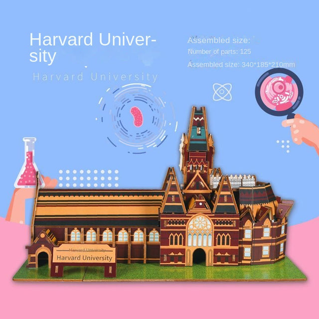 3D Wooden Puzzle DIY Toy Famous Universities Building Harvard Stanford Model