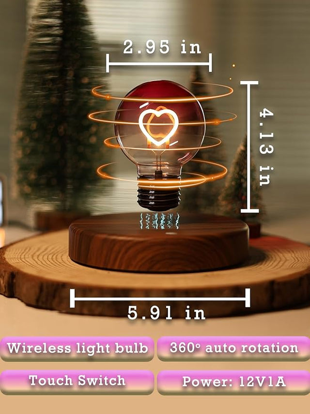 Floating Light Bulb Lamp - Love Heart Magnetic Levitating Night Light Room Decor