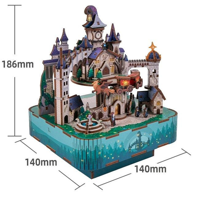3D Wooden Puzzles Music Box Magic Castle Dollhouse Ornament Handcrafted Model