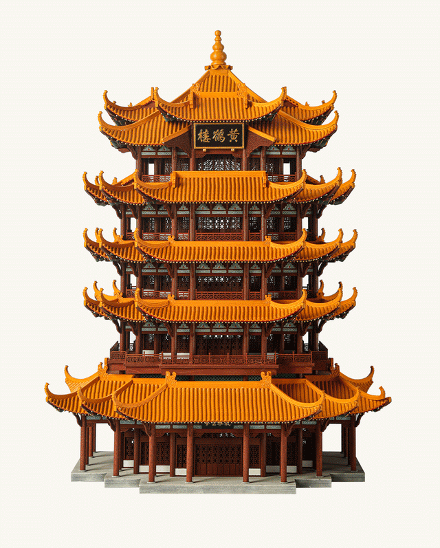 Huang He Lou Wooden Building 3D Puzzles Mortise and Tenon DIY Model Kit