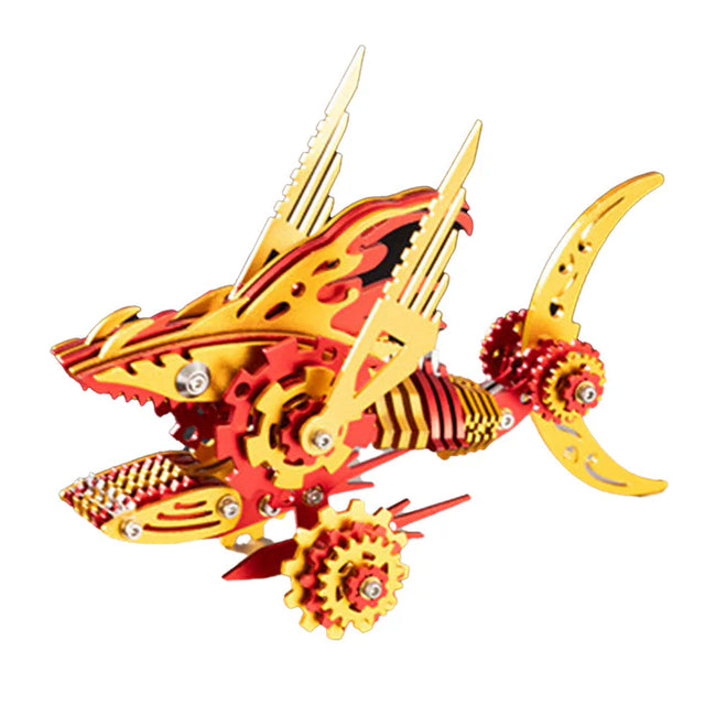 3D Metal Mechanical Steel Sawtooth Shark Assembly Ornaments Model Kit
