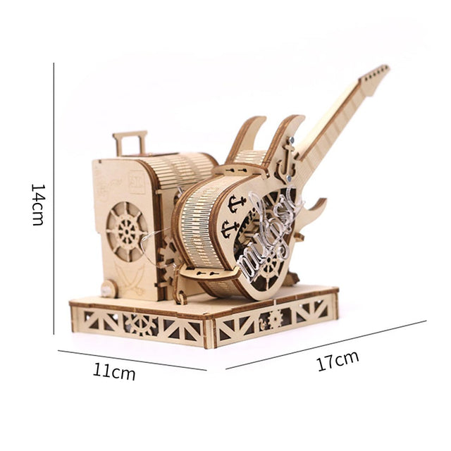 3D Wooden Music Box Puzzle Mechanical Guitar Model Wooden Kit Desktop Ornament