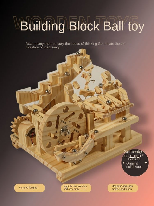 3D Wooden Puzzle Marble Run Modules DIY Kit Rolling Ball Race Machine Model