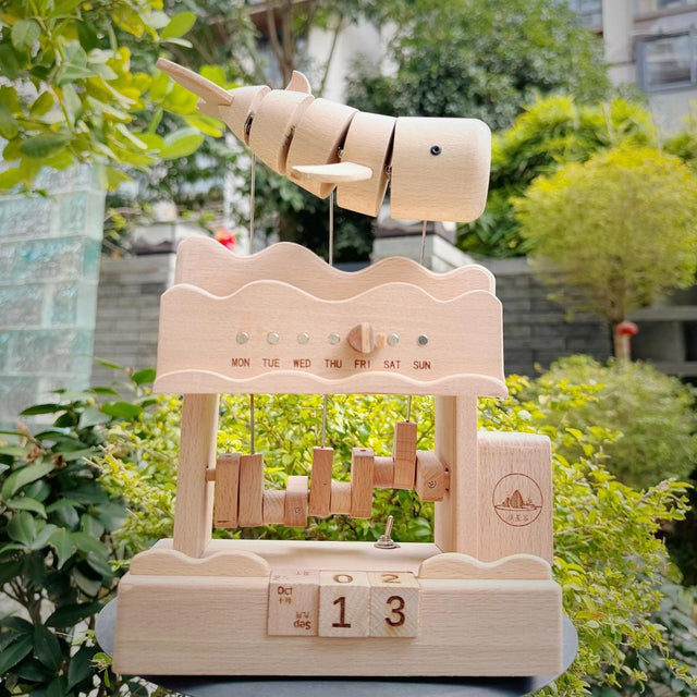 Electric Mechanical 3D Wooden Craft Flying Floating Whale Music Box Calendar