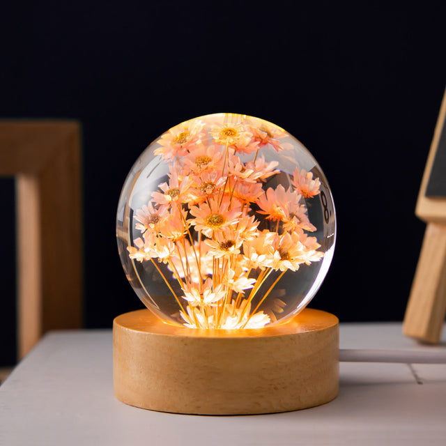 Flower Crystal Night Light Preserved Flower LED Light Dandelion Glass Ball Lamp