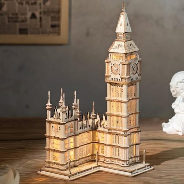 3D Wooden Puzzles Big Ben Craft Model Kit Led Light DIY Games Gift