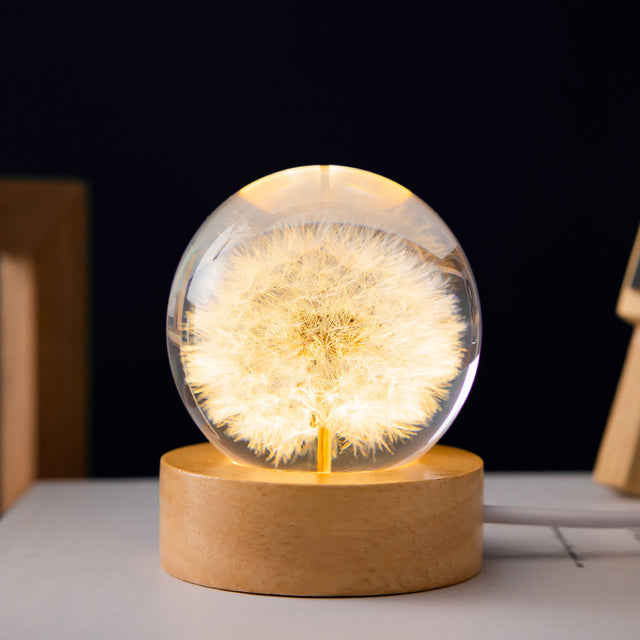 Flower Crystal Night Light Preserved Flower LED Light Dandelion Glass Ball Lamp