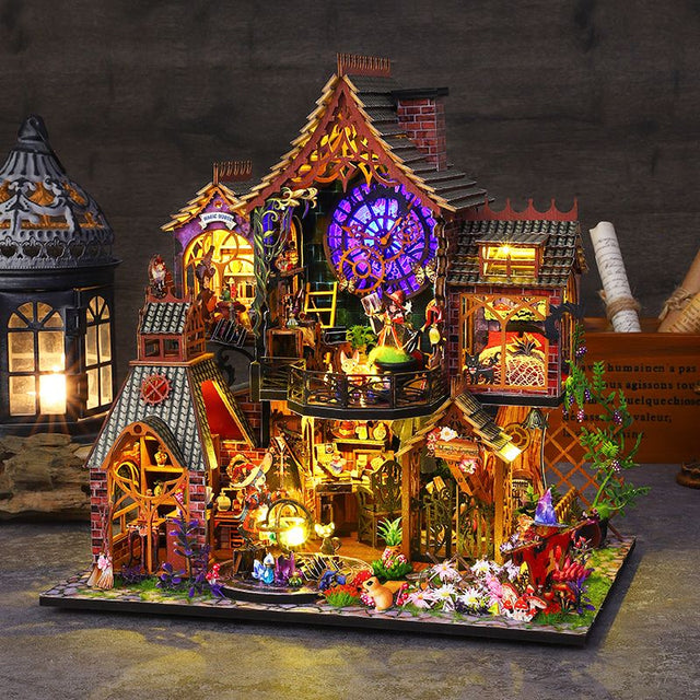 Mini Magic Spirit House Kits 3D Wooden Doll House Craft Model with LED Lights